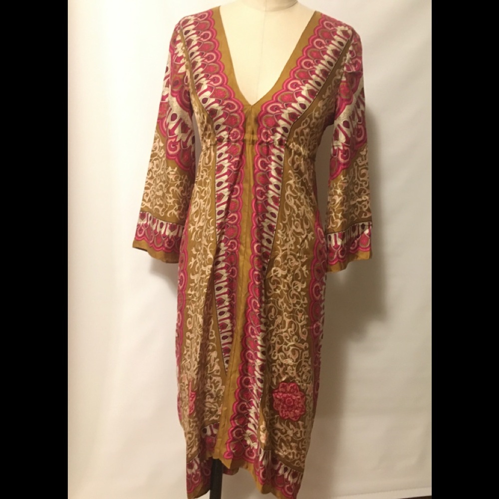 Nicole Miller Collection Silk Kaftan Cover Up Swim Dress Small